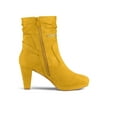 thumbnail image 3 of BLISSFUL STEP Women's Ankle Boots Faux Suede Round Toe Block Heel Side Zipper Dress Boots Yellow 6, 3 of 7