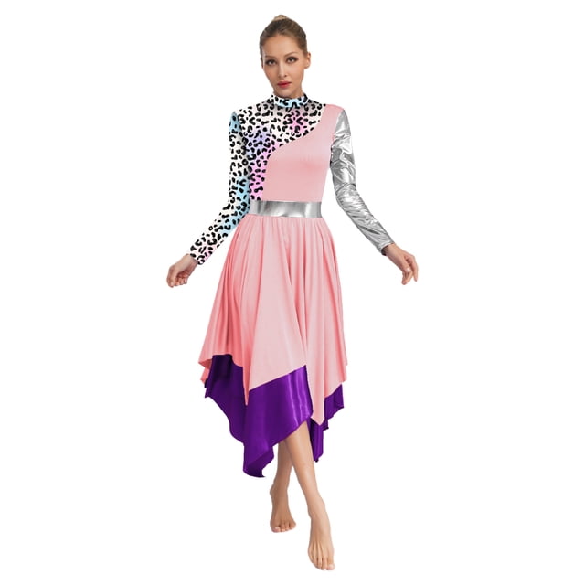 iixpin Robe de Danse Imprimé Fleur pour Femmes Costume de Danse Culturistique Robe de Danse de Salon Rose G
