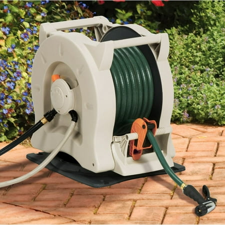 hose reel rewind suncast hydro power ft swivel base