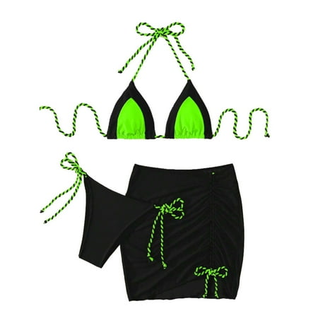 Xiangyun String Bikini Women Bikini Set String Bikini Swimsuit for Women s Three High Waisted Bikini Sets Sporty Skirt Swimsuit High Cut Bathing Suits Thong Bikini Black XL