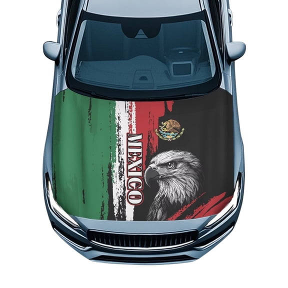Chririnla Mexican Flag Car Hood Cover Protector Polyester Elastic Covers Eagle Exterior Accessories Hood Wrap Blanket for Trucks, Cars, SUV, or Van