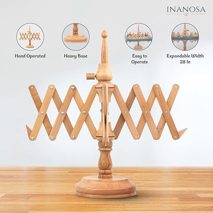 Inanosa Wooden Table Top Yarn Swift - Wooden Crocheting and Knitting Craft Accessories - Best Gift from Craft Supplies for Crochet Lovers - Beechwood (Swift)