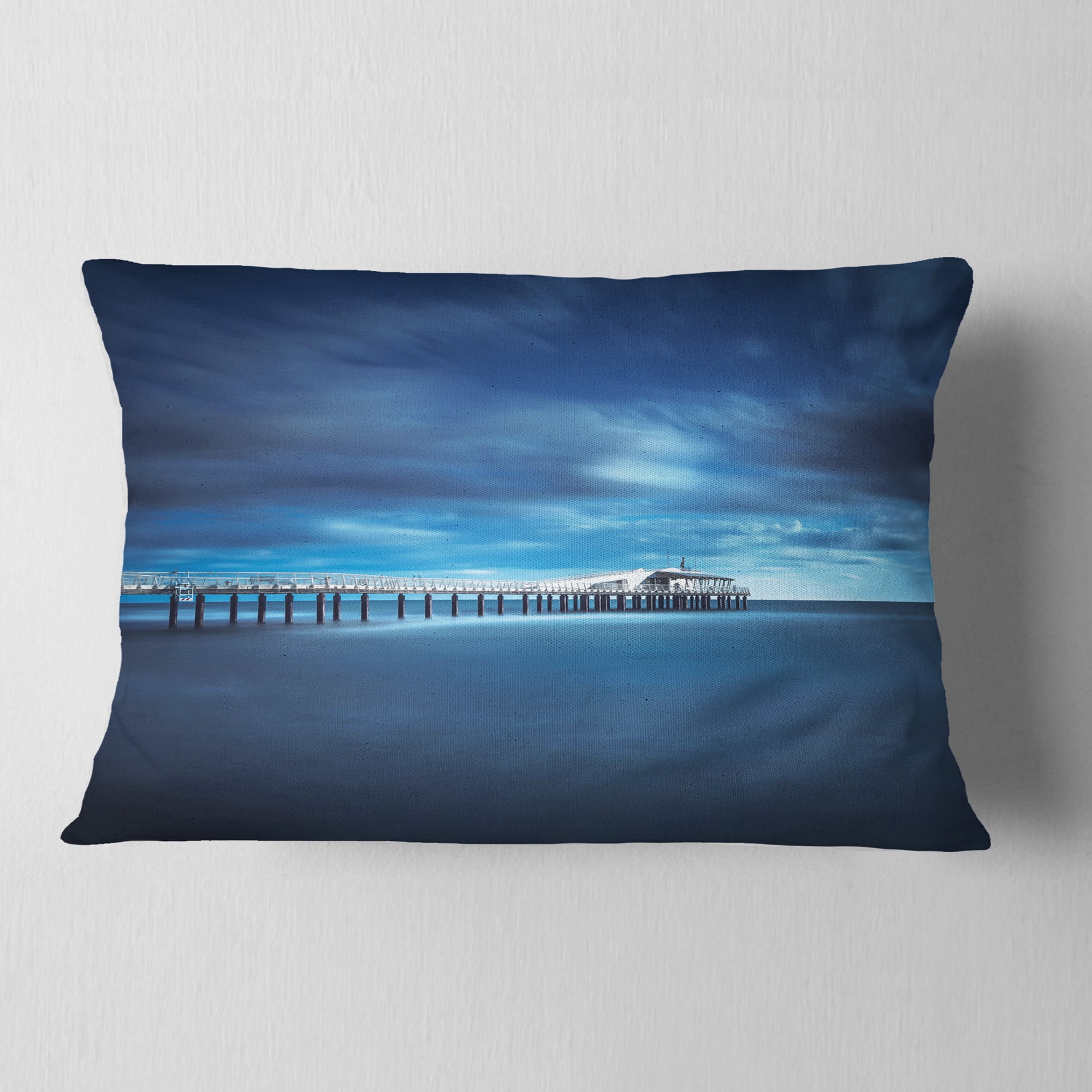 Designart Cloudy Sky Calm Blue Waters - Seascape Throw Pillow - 12x20