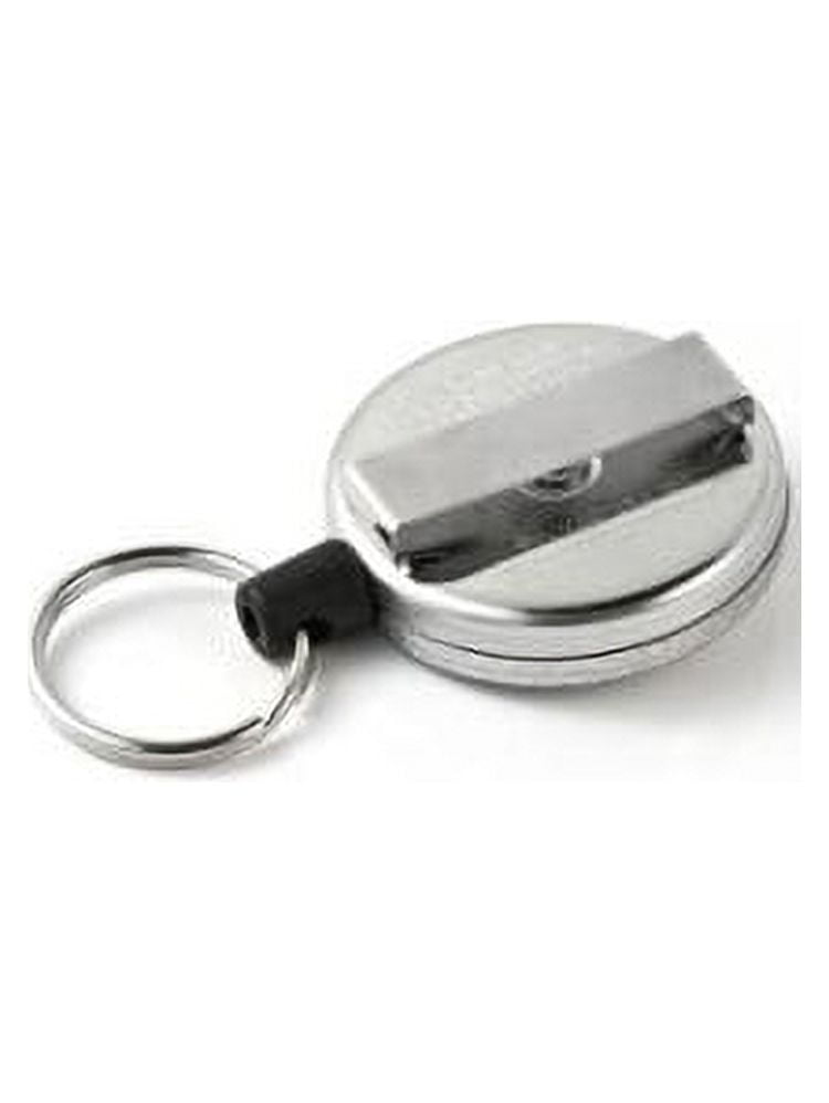 KEY-BAK Original HD Retractable Keychain, 48" Kevlar Cord, Chrome Front, Steel Belt Loop, 8 oz. Retraction, Split Ring