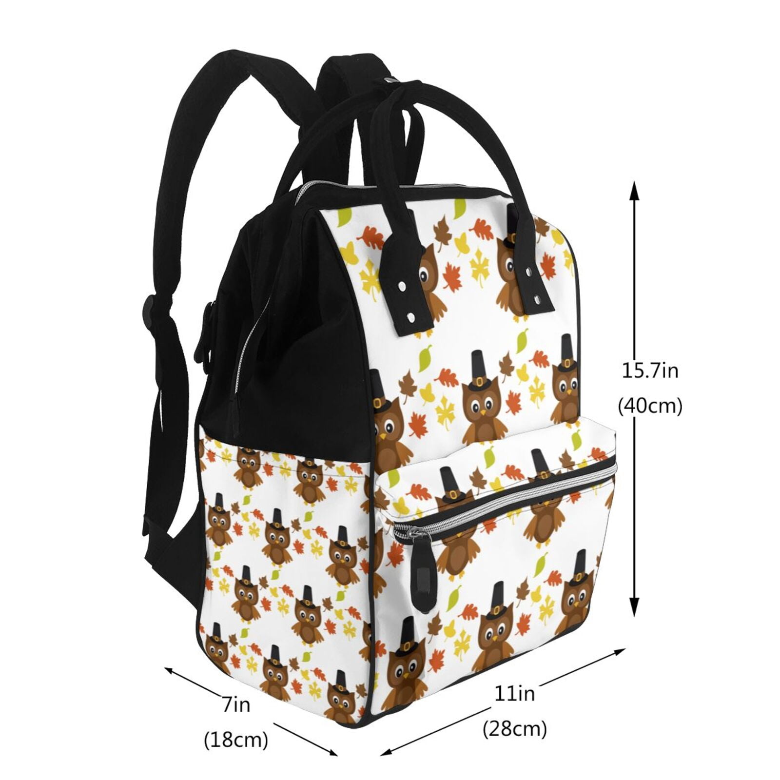 Fuzoiu Colorful maple leaf owl Print Diaper Bag Backpack,Baby Essentials Travel Tote,Multi function Waterproof Diaper Bag, Travel Essentials Baby Bag - Unisex