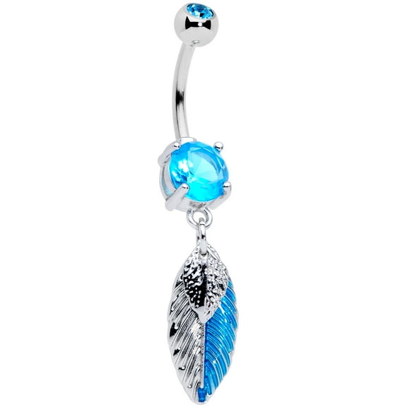 Body Candy 14G 316L Steel Navel Ring Piercing Blue Accent Feather Southwest Dangle Belly Button Ring