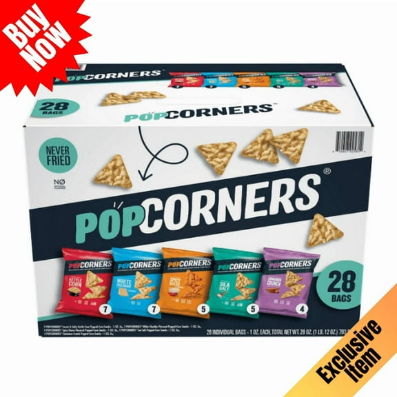 PopCorners Popped Corn Chips Variety Pack, Assorted Flavors, 1 oz Bags, 28 Count