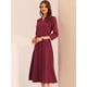 thumbnail image 2 of Vestido elegante Allegra K de mujer con cuello en V bolsillos manga 3/4 línea A Borgoña L, 2 of 5