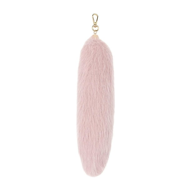 Colgante de cola de piel sintética con cola de peluche, llavero colgante, adorno para coche Rosa