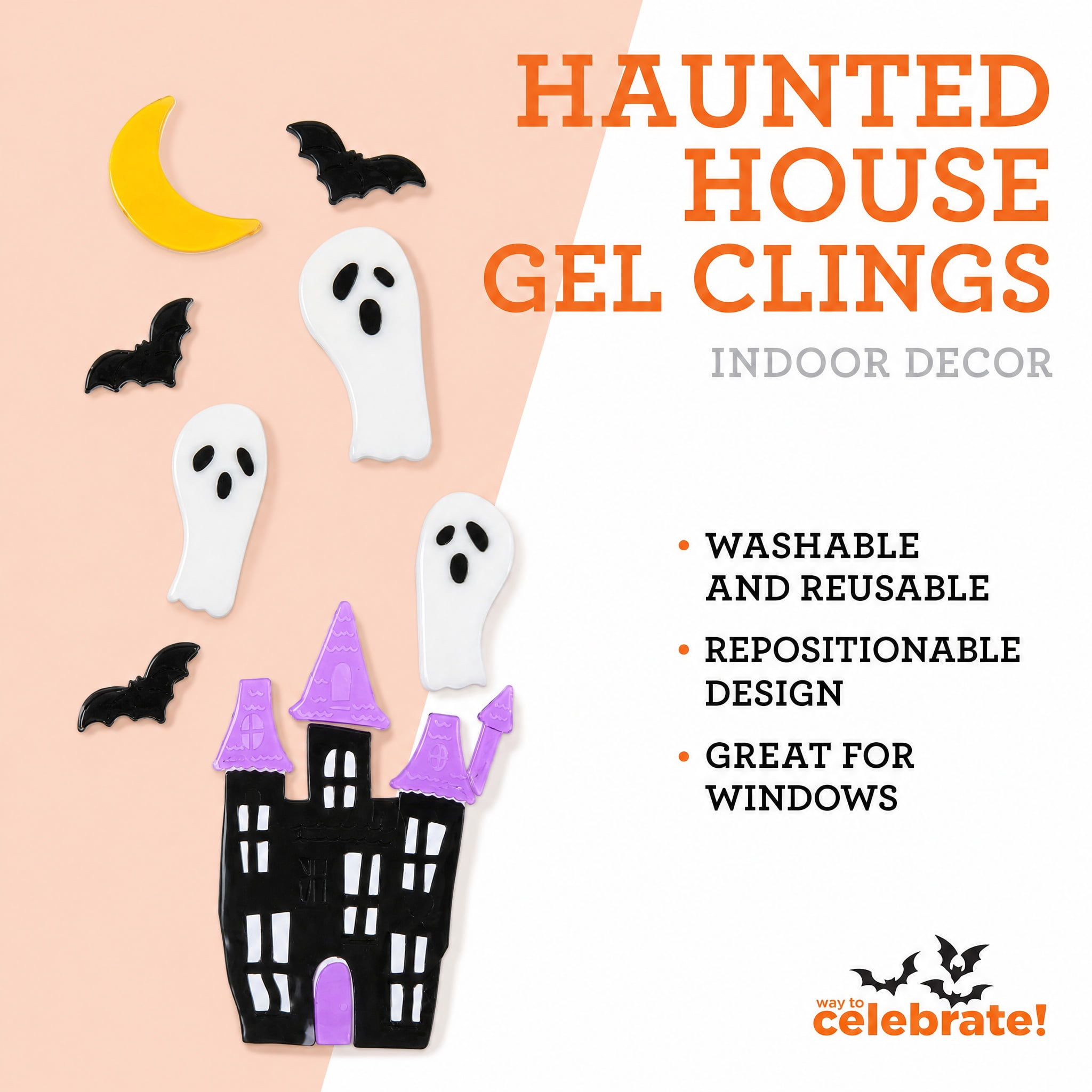 Haunted House Gel Clings, Multicolor, 5.5" x 21", Halloween by Way To Celebrate