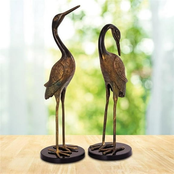 SPI Home Pair of Heartwarming Crane Couple Cast Brass and Marble Statues