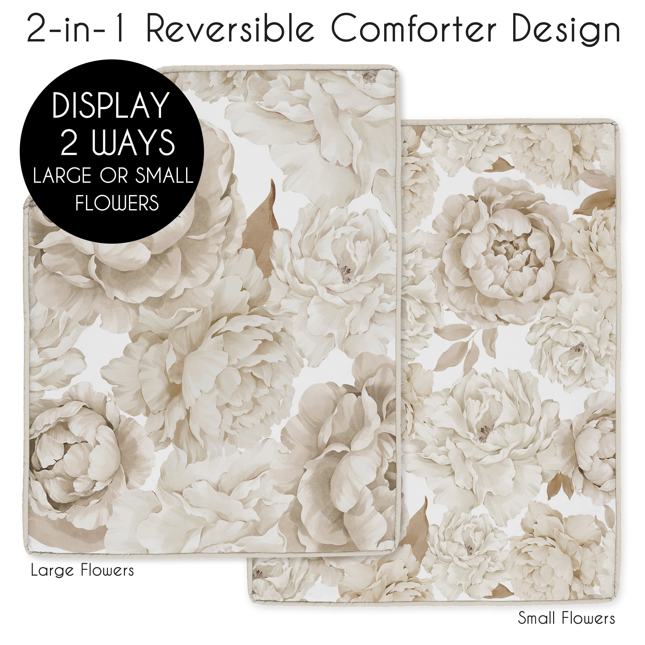 Sweet Jojo Designs Peony Floral Garden Taupe and Ivory Girl Crib Bedding Set 4 Piece