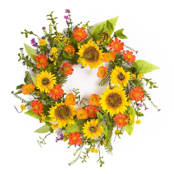 Melrose International Mixed Sunflower Floral Wreath 22"D