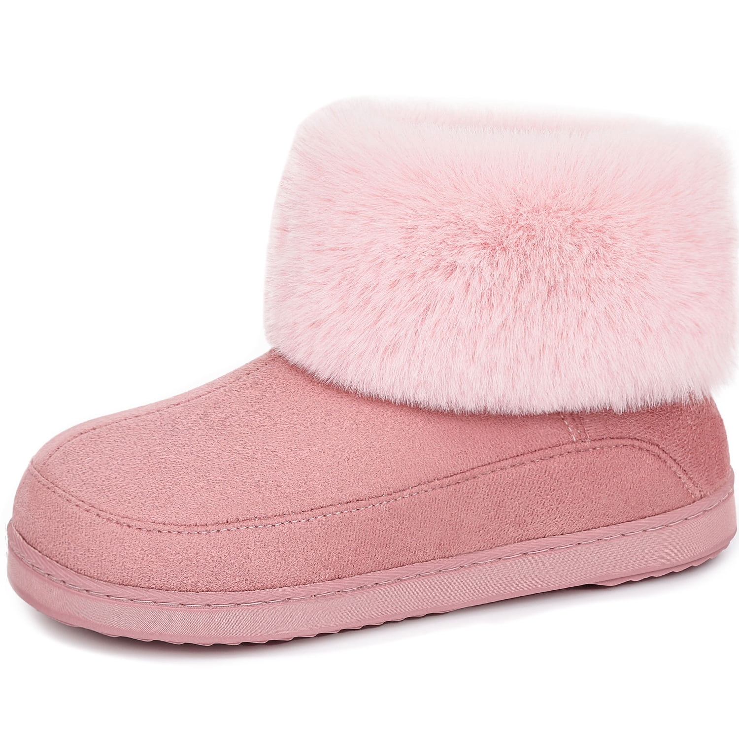 LongBay Women's Faux Fur Bootie slippers Collar Suede Fleece Fuzzy ...