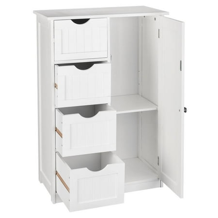 Ktaxon Wooden Bathroom Floor Cabinet, Side Storage Cabinet 4-Drawers Free Standing Storage Organizer Home Furniure White