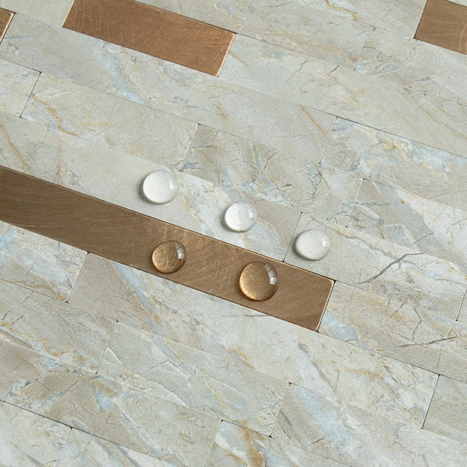 20 Sheets Faux Stone Peel and Stick Backsplash, Light Brown Marble Look PVC Wall Tiles Stick on Backsplash for Kitchen