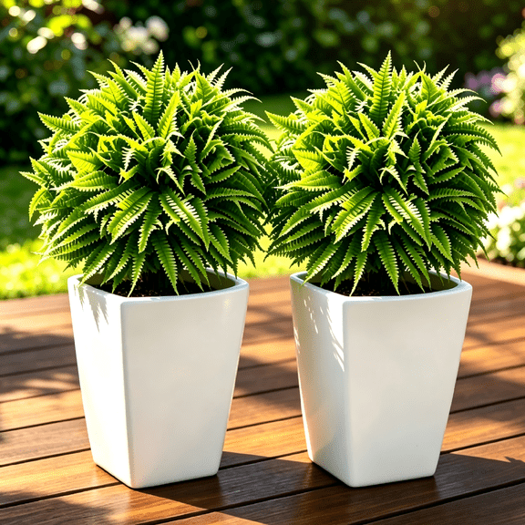 19in Artificial Outdoor Garden Plants with Ground Spike - Faux Potted Flower Arrangement - Lifelike Green Leaves for Patio Lawn Planter Decoration - No Watering Maintenance Free Greenery