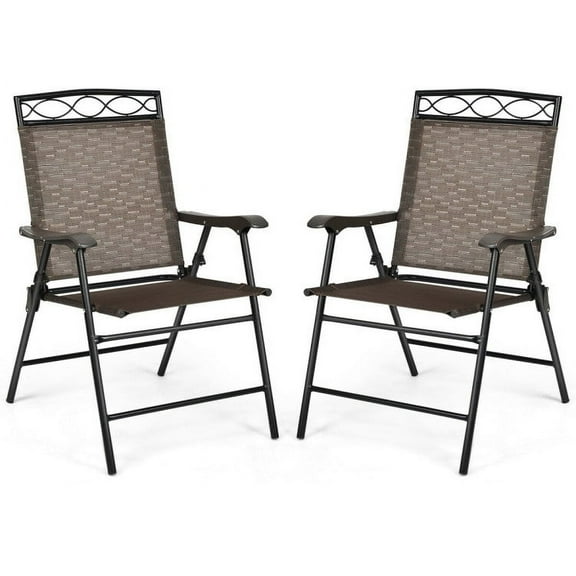 Spaco Set of 2 Patio Folding Chairs Sling Portable Dining Chair Set with Armrest, Outdoor Stackable Dining Chairs for All Weather, Breathable Garden Outdoor Furniture for Backyard Deck