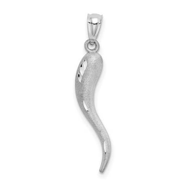 Finest Gold 10K White Gold Solid Diamond-Cut Italian Horn Charm