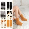 thumbnail image 3 of Naierhg Thermal socks 1 Pair Women Floor Socks Cat Feet Middle Tube Stretch Contrast Color Coral Fleece Thicken Cartoon Sleeping Socks for Daily Wear Light Khaki, 3 of 7