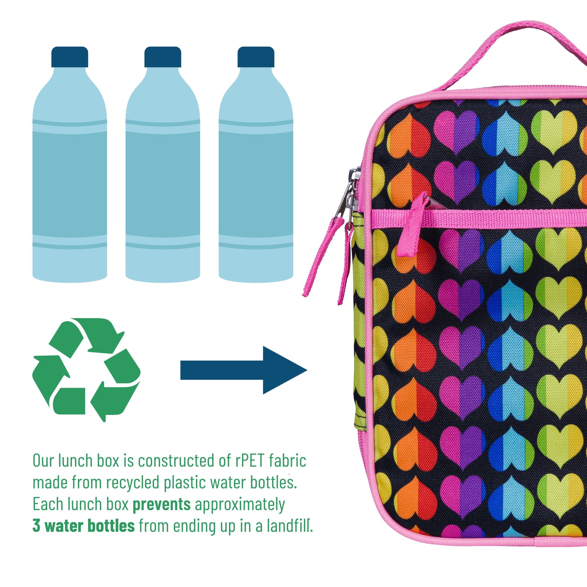 Wildkin Kids Recycled Eco Lunch Bag for Boys and Girls (Rainbow Hearts)