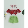thumbnail image 4 of Bagilaanoe 2pcs Toddler Baby Girls Short Pants Set Print Off Shoulder Short Sleeve Crop Tops + Shorts with Belt 18M 24M 3T 4T 5T 6T Kids Casual Summer Outfits, 4 of 8