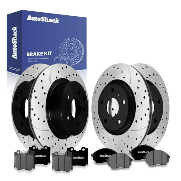 AutoShack Front Vented & Rear Vented Drilled & Slotted E-Coated Brake Rotors   Premium Ceramic Pads 12-PC Brake Kit Replacement for 2013 INFINITI M37 2019 INFINITI Q70 ShadowGuard
