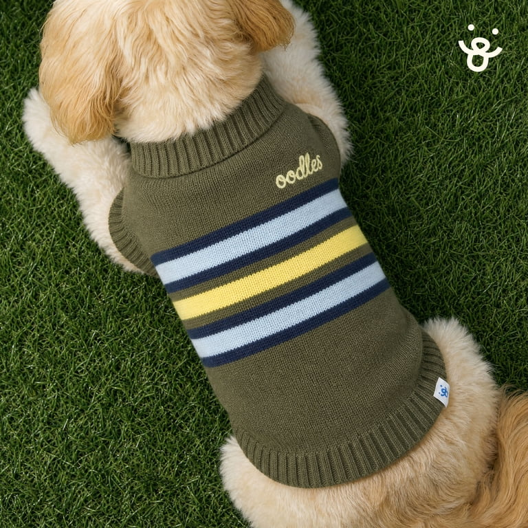 Oodles Striped Fall Turtleneck Dog Sweater, Green, Small photo 6