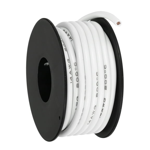 Uxcell 14AWG Flexible Silicone Wire 6m/20ft, 14 Gauge Tinned Copper Electrical Stranded Wire 200 Celsius/392 Fahrenheit High Temperature Hookup Spool for DIY Model Wiring, White