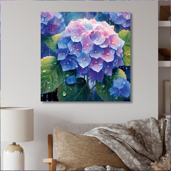 Designart "Blue Green Hydrangea Bloom Serene Florals" Floral Metal Art Print