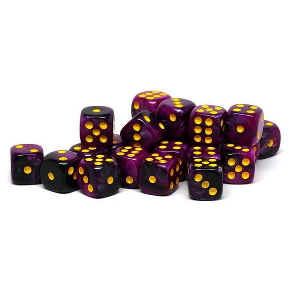 12mm D6 Dice - Purple and Black Swirl - 25 Count Bag