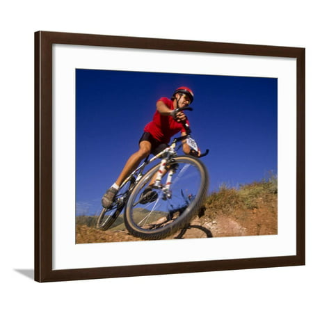 Recreational Mountain Biker Riding on the Trails Framed Print Wall