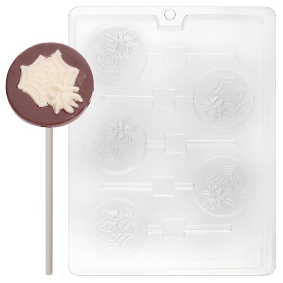Cybrtrayd Life of the Party Halloween Spider in Web Lolly Chocolate Candy Mold in Sealed Protective Poly Bag Imprinted with Copyrighted Cybrtrayd Molding Instructions