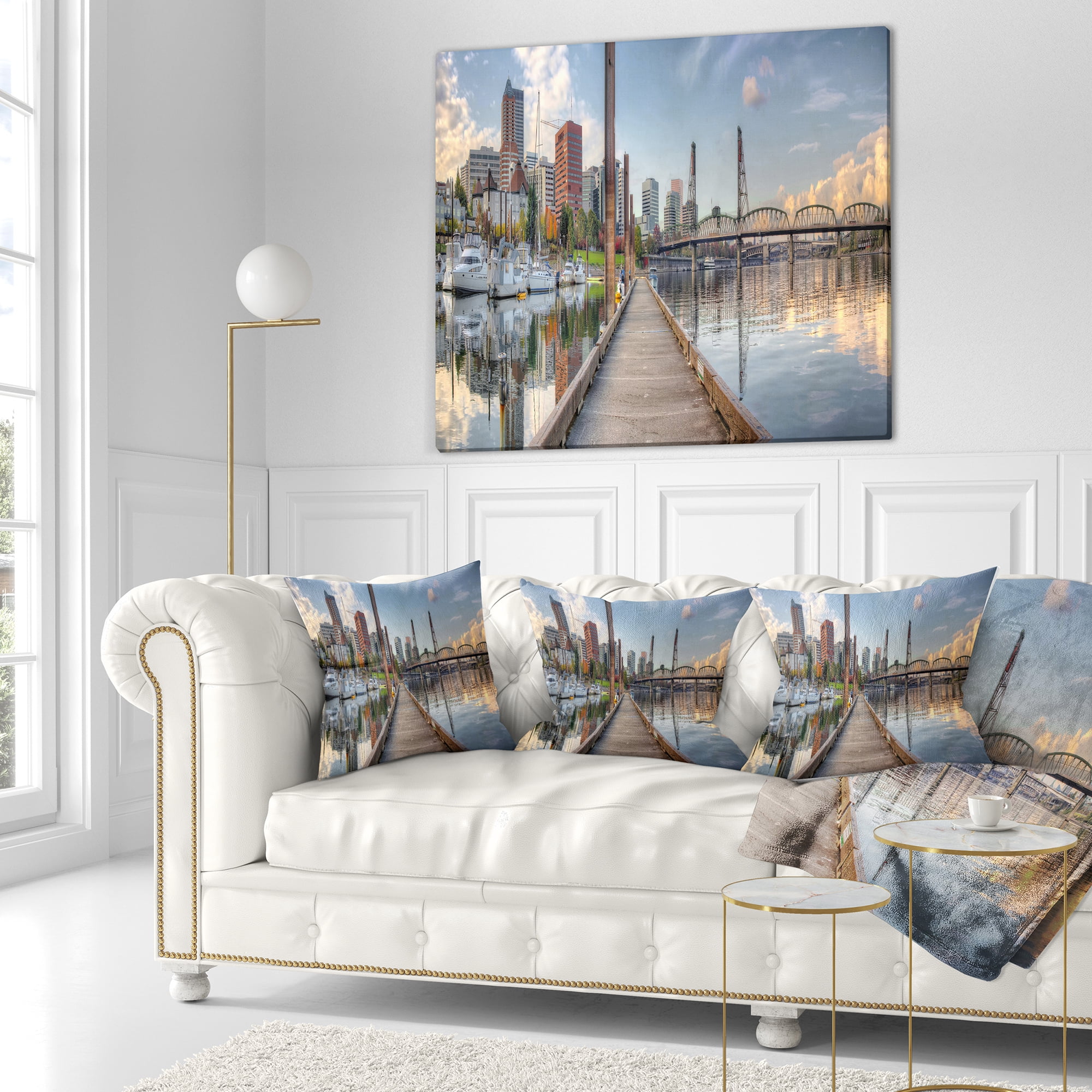 Designart Marina Along the River - Landscape Photography Throw Pillow - 16x16