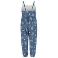 thumbnail image 4 of Odeerbi Toddler Girls Cute Jumpsuit Summer Breathable Overall Pants Kids Boys Fashion Imitation Denim Heart Print Suspenders Romper Blue, 4 of 5