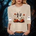 thumbnail image 2 of CAICJ98 Womens Casual Halloween 3/4 Sleeve Crew Neck Tee Shirts Pumpkin Ghost Shirts Fall Tops Halloween Shirt Womens (Beige,L), 2 of 5