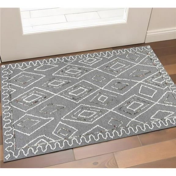 HomeRoots 570335 2 x 3 ft. Dark Gray Ivory & Rust Wool Geometric Hand Hooked Rectangle Area Rug