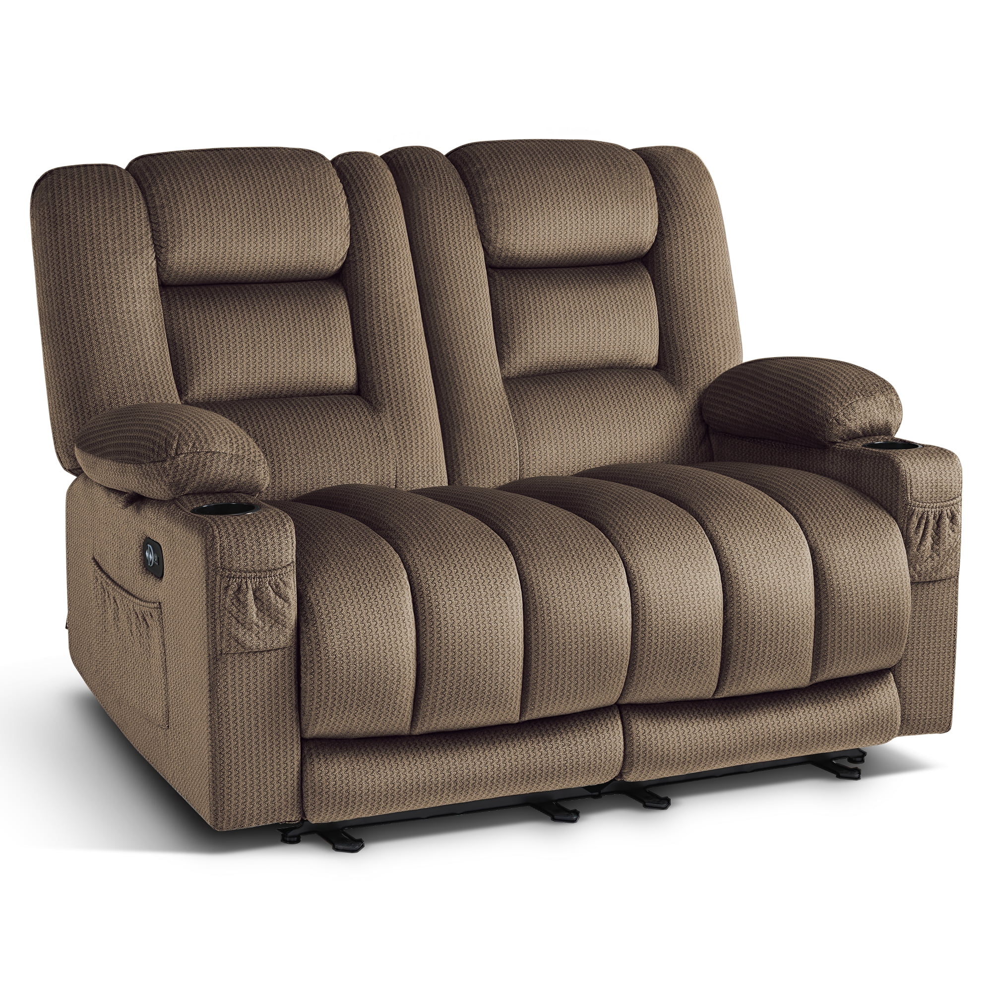 MCombo 55.9" Power Loveseat Recliner Sofa with Heat and Massage for Living Room, Fabric(Dark Brown)