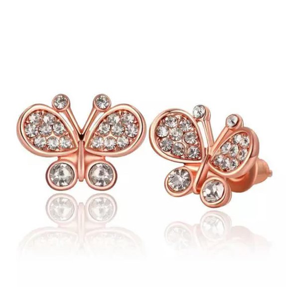 EOEMY 18K Rose Gold Plated Earrings Stud Aaa Zirconia Push Back Butterfly .52" L254-18K Rose Gold Plated