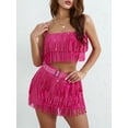 thumbnail image 3 of Women's Sleeveless Sequins Sling Vest + Tassel Mini Skirt with Belt, 3 of 9