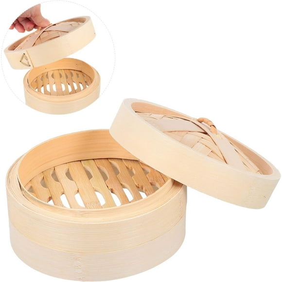 Natural Round Shape Momos Steamer Bamboo Steamer - Brown, 1 Liter | Steamer For Dim Sum, Buns, Dumplings, Vegetables - Handmade Bamboo Dumpling Steamer Basket With Lid For Rice, Vegetables, Momo