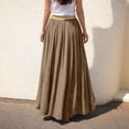 thumbnail image 4 of Boho Skirt for Women Cotton and Linen Solid Elastic Waist Midi Maxi Skirts A-line Skirt With Belt Coffee L, 4 of 5