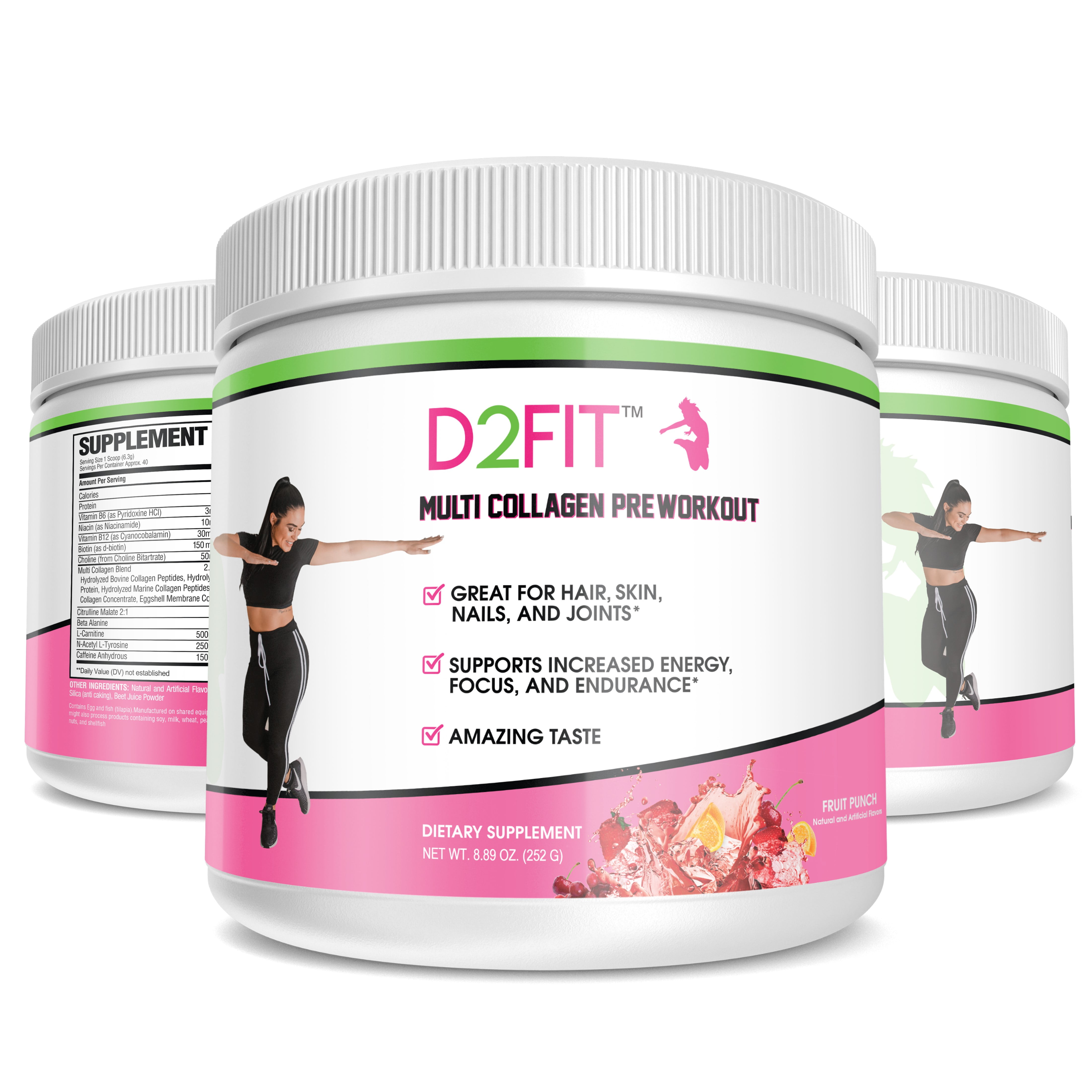 D2fit By Jessica Bass Women S Pre Workout Multi Collagen 2 500mg Biotin 150mcg Great For Healthy Hair Skin Nails Supports Increased Energy Focus Endurance Fruit Punch 8 89 Oz 252g Walmart Com