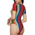 thumbnail image 6 of Cauagu Mexican Serape Blanket Stripes Women's Crew Neck Round Short Sleeve T Shirts Tops Bodysuit Daily Jumpsuit-Small, 6 of 7