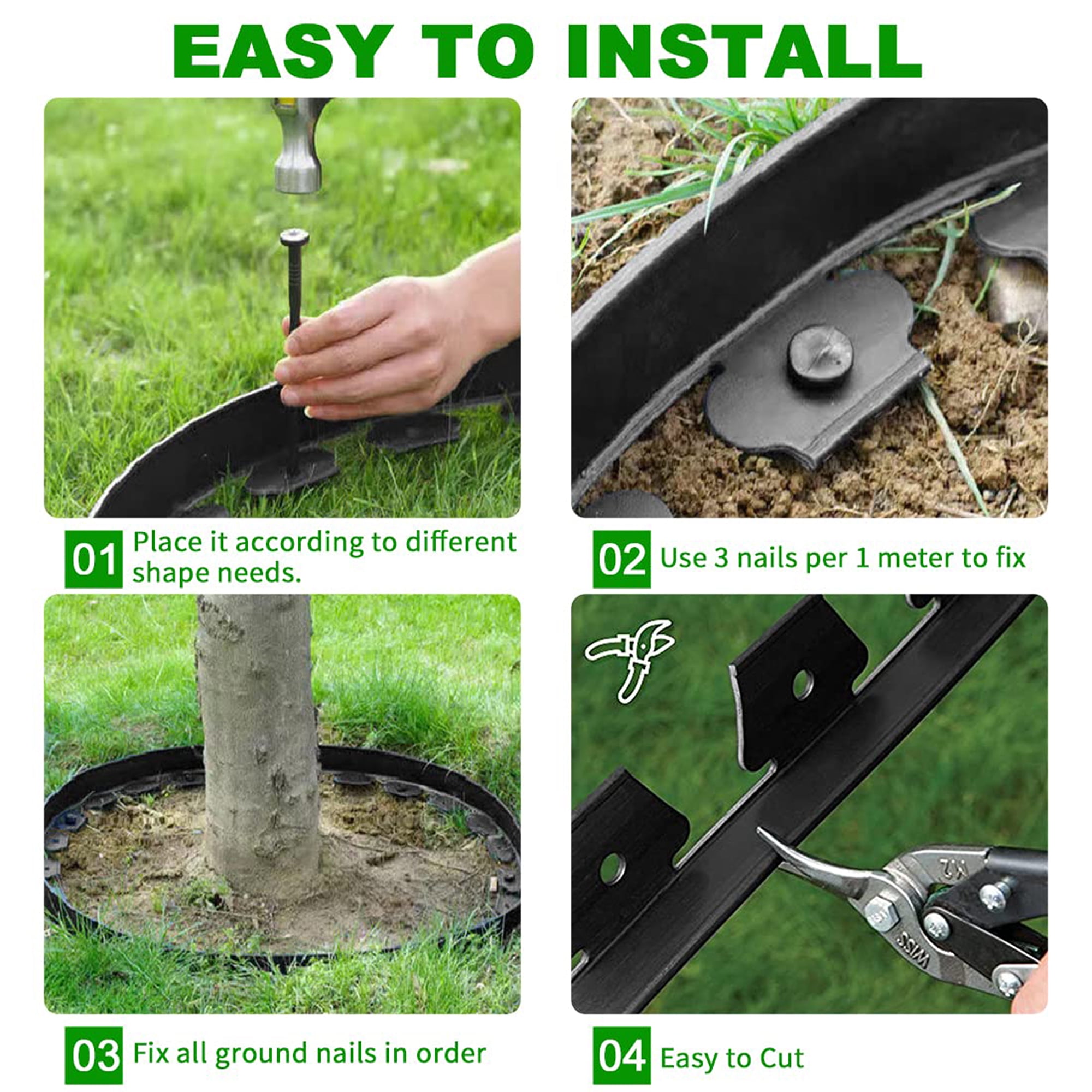 Loaddvni Garden Landscape Edging Kit, 40-Foot Long, 2-Inch Tall with 80 Anchoring Spikes, No Dig Lawn Border Design for Garden Flower Beds Lawn Yard Paver Pathway (Brown)