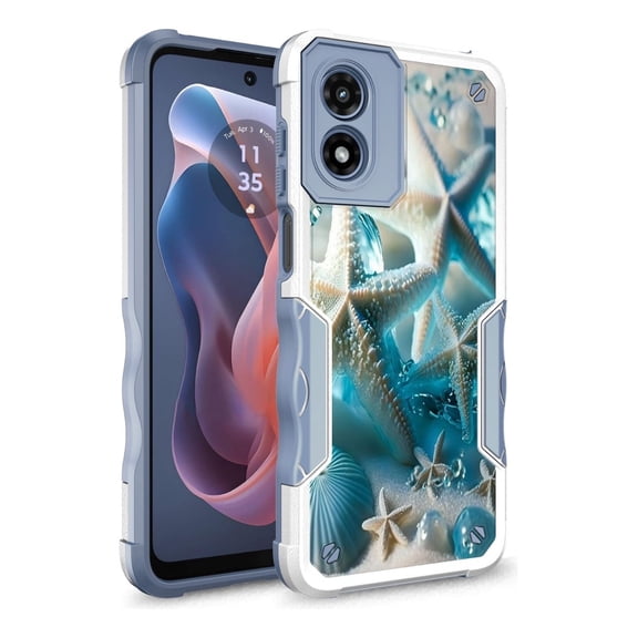Rosebono Compatible With Motorola Moto G 5G 2024 Case, Hybrid Dual Layer Graphic Design Pattern Heavy Duty Protection Case For Motorola Moto G 5G 2024 (Starfish)