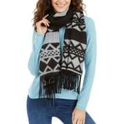 Calvin Klein Striped Fair Isle Blanket Scarf Black/Gray