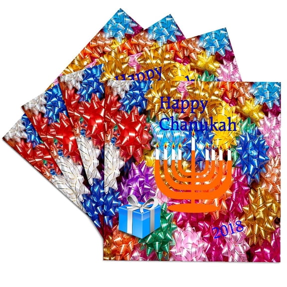 3drose, Image of Orange Menorah Sits on Gift Bows with Happy Chanukah, Set of 4 Ceramic Tile Coasters