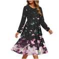 thumbnail image 2 of YueHuiYing Fashion Women's Fashion Leisurely Loose Casual Printed Long Sleeved Round Neck Pocket Dress, 2 of 6