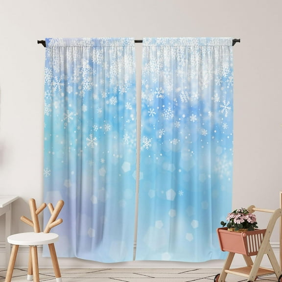 Frozen Winter Wonderland Window Curtains for Kids Girls Snowy Landscape Snowflake Baby Living Room Bedroom Nursery Toddler Home Rod Pocket Drapes Decor 84 in x 84 in